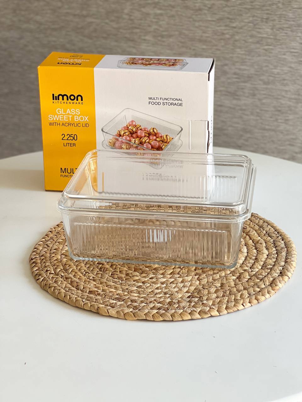 شیرینی خوری شیشه ای لیمون مدل مستطیل بزرگ کد 2341