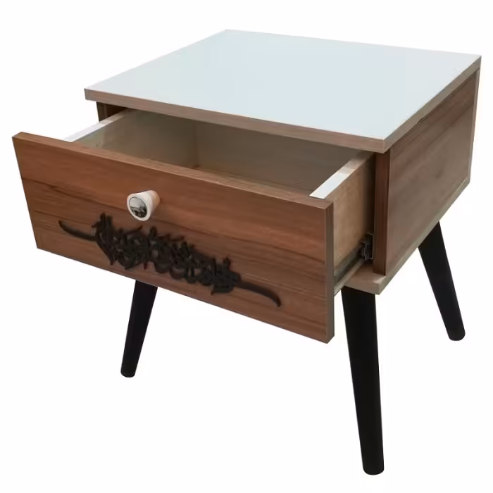 میز عسلی کشو دار مدل تایپو گرافی طرح دو رنگ