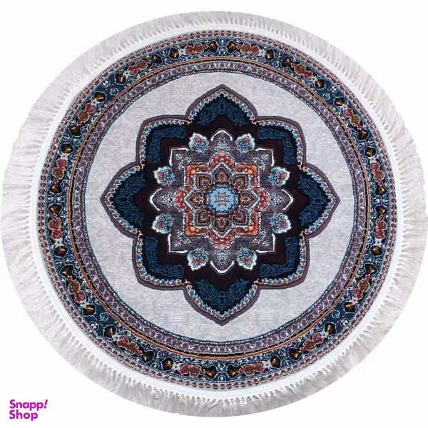 فرش ماشینی مدل دایره طرح باغ معلق زمینه فیلی