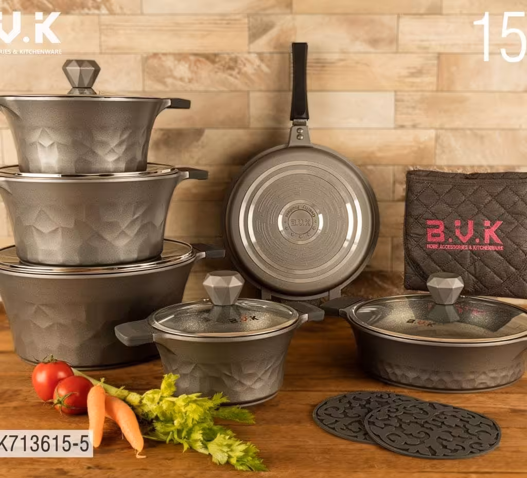 سرویس قابلمه گرانیتی 15 پارچه بی وی کی BVK دودی کد5-713615