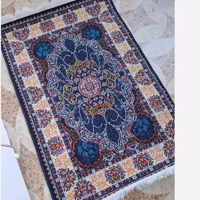 گلیم فرش ماشینی کاشان طرح چکاوک سرمه ای(2در1)(هزینه ارسال باخریداروپس کرایه میباشد)