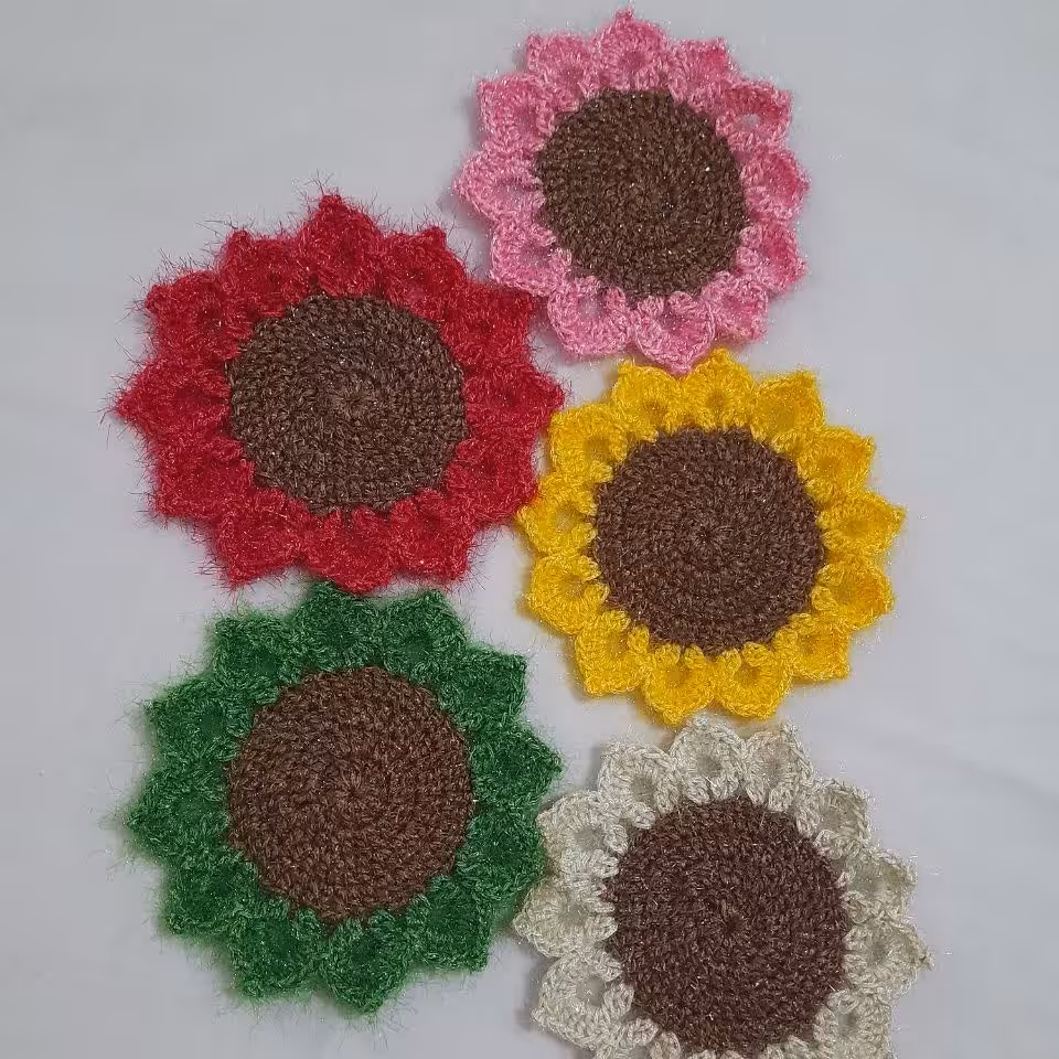 اسکاج بافتنی ظرفشویی مدل گل آفتابگردان  