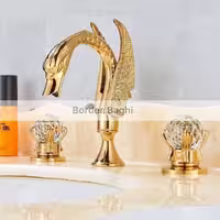 شیر روشویی قو 3 تیکه طلایی بزرگ دسته کریستال