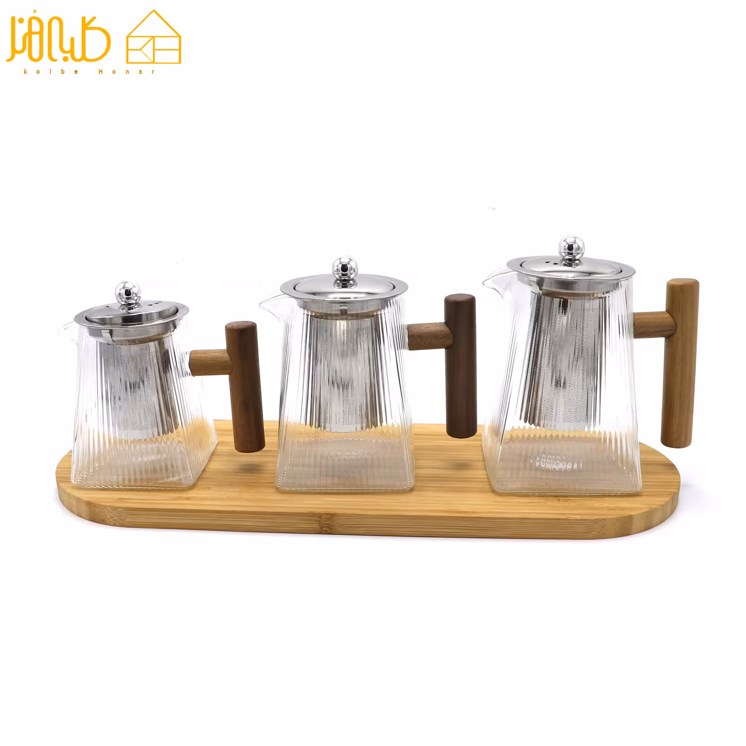 قوری دسته چوبی شیاردار