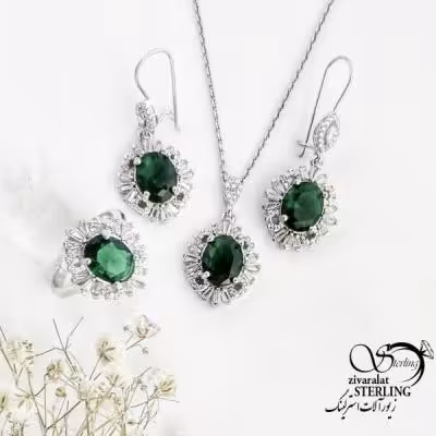 نیمست نقره نگین سبز (طرح زمرد) کد 17295