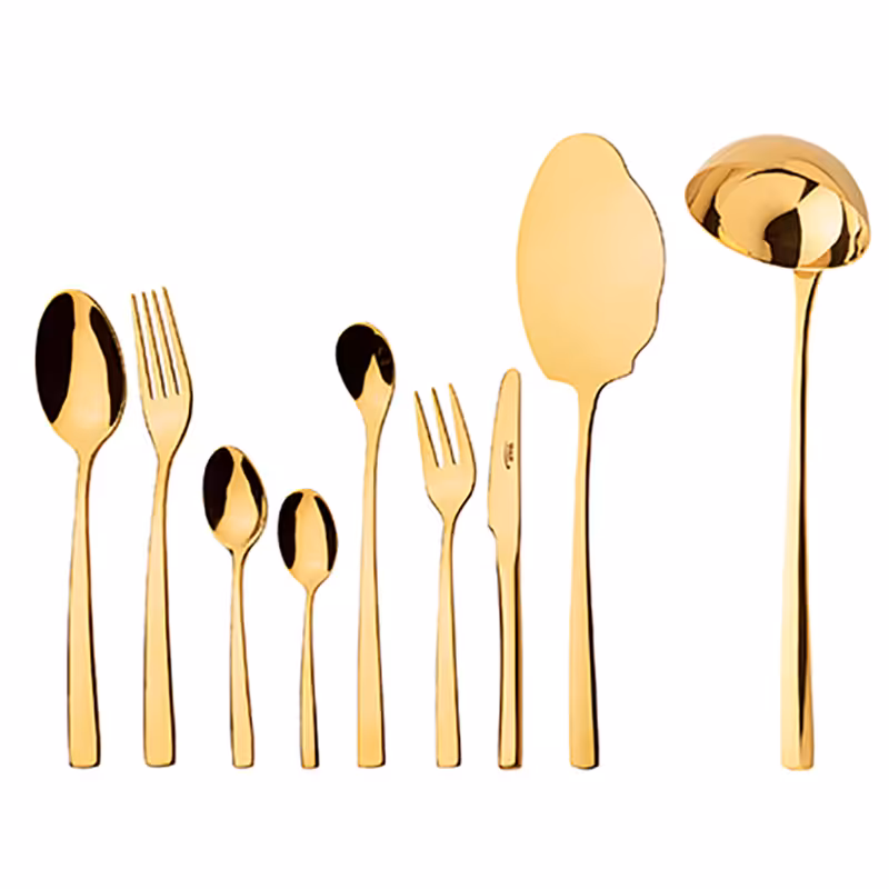 سرویس قاشق و چنگال 12 نفره ناب استیل طرح فلورانس طلایی PVD (57 پارچه)