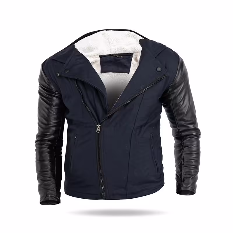 کاپشن چرم مردانه رنگ آبی نفتی