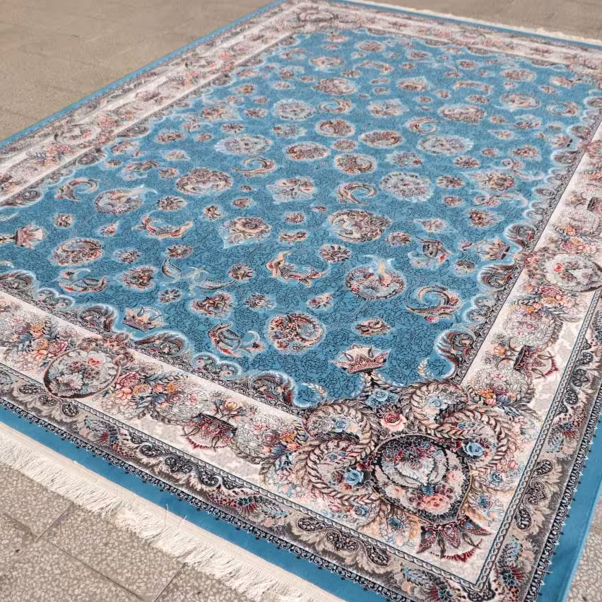 فرش  اکرلیک  12 متری 700 شانه طرح شاهین رنگ آبی کد N253