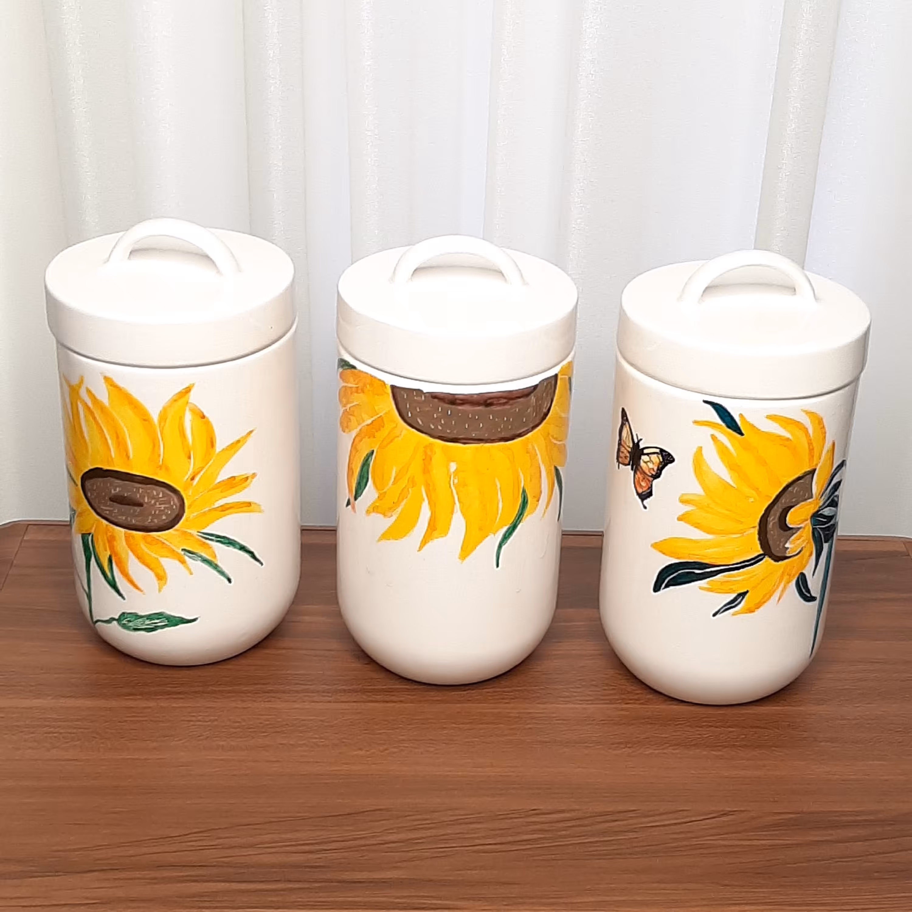 بانکه سرامیکی 3عددی بادرب سرامیکی طرح گل آفتابگردان