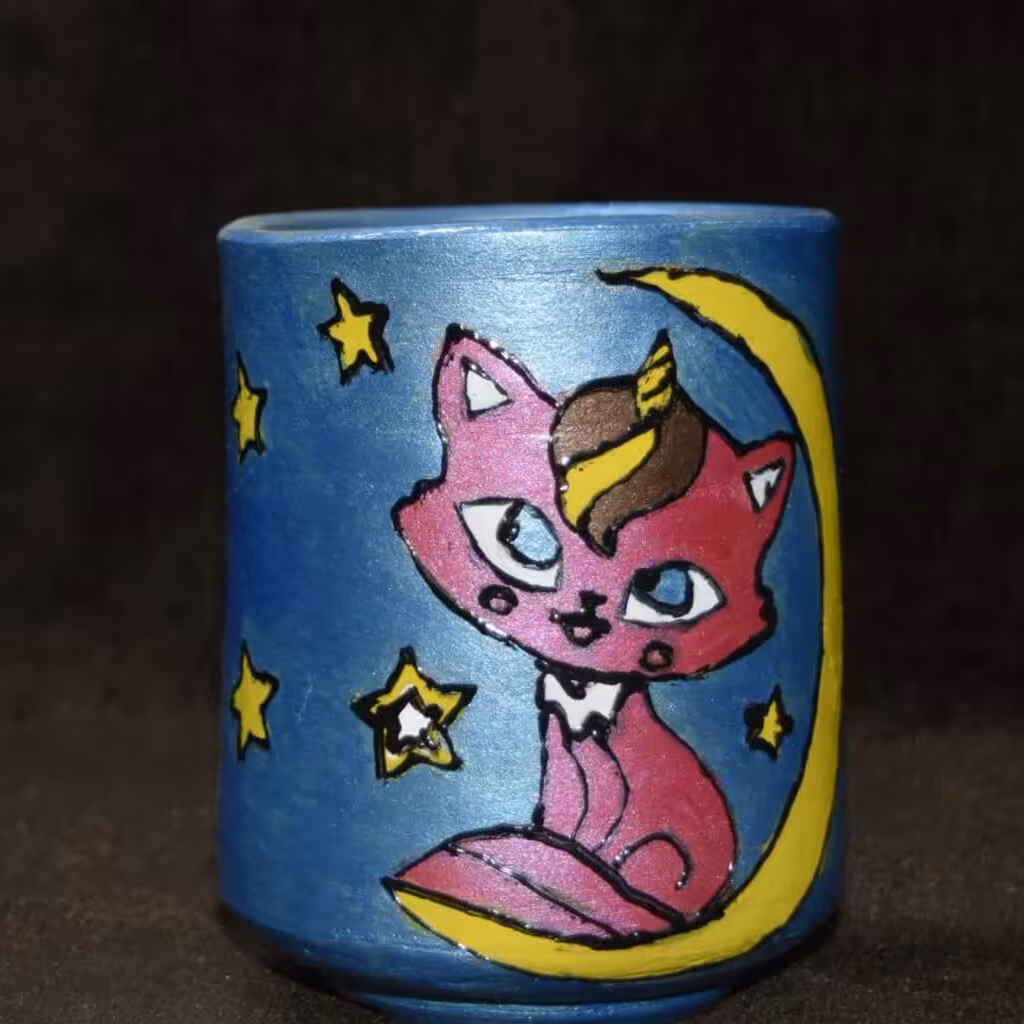 جاقلمی سفالی.رنگ ابی براق.طرح فانتزی.سایز 10سانت.