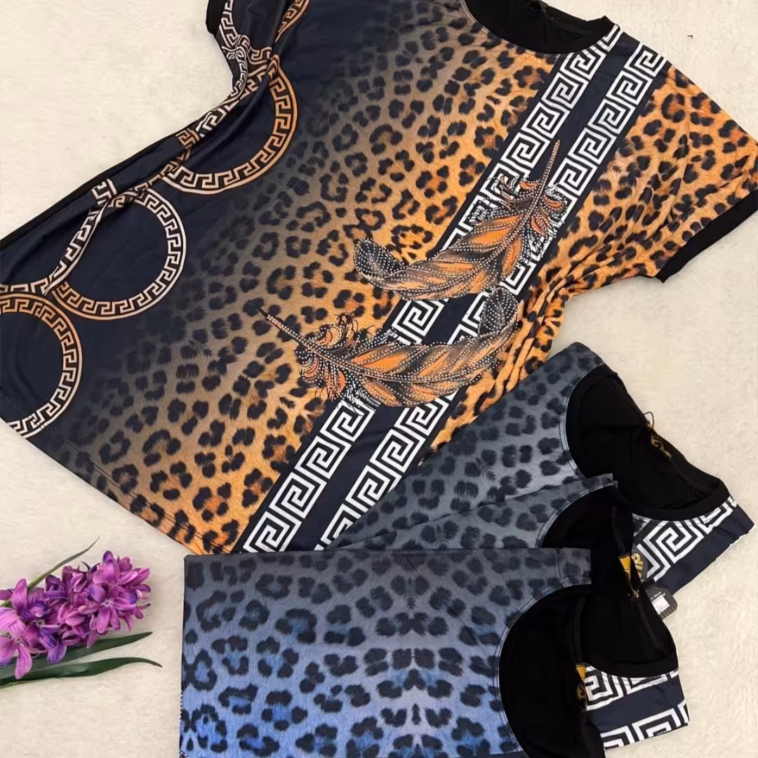 تیشرت سایزبزرگ قواره دار طرح پلنگی و پَر