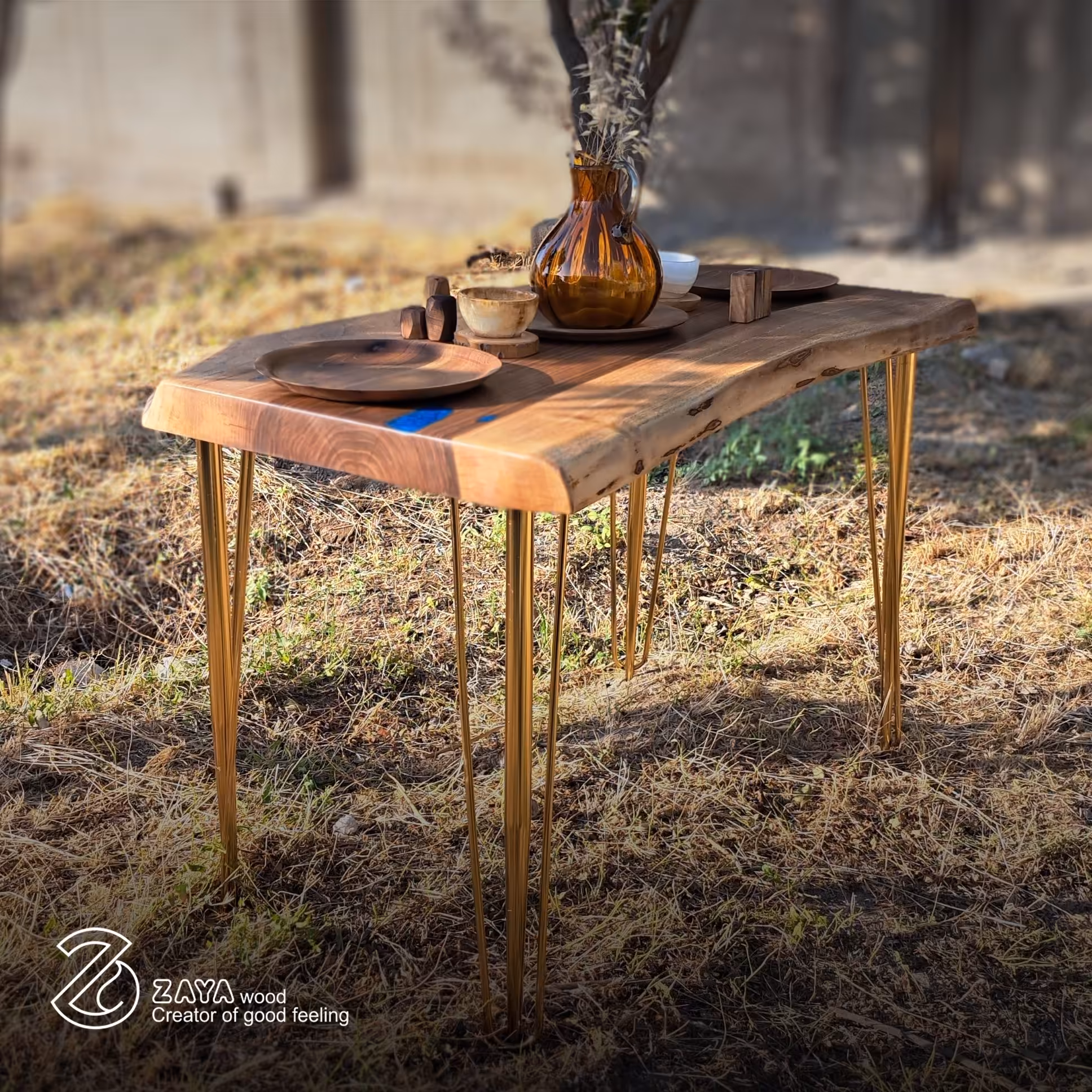 میز  غذاخوری روستیک با چوب گردوی یک تیکه  شش نفره در ابعاد 60  در120