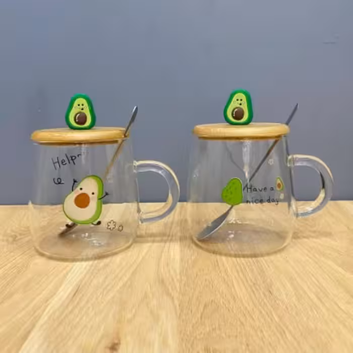 ماگ پیرکس درب بامبو طرح آووکادو Avocado