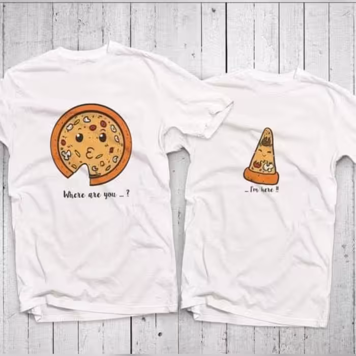 تیشرت سفید ست دو عددی طرح پیتزا و قاچ پیتزا 