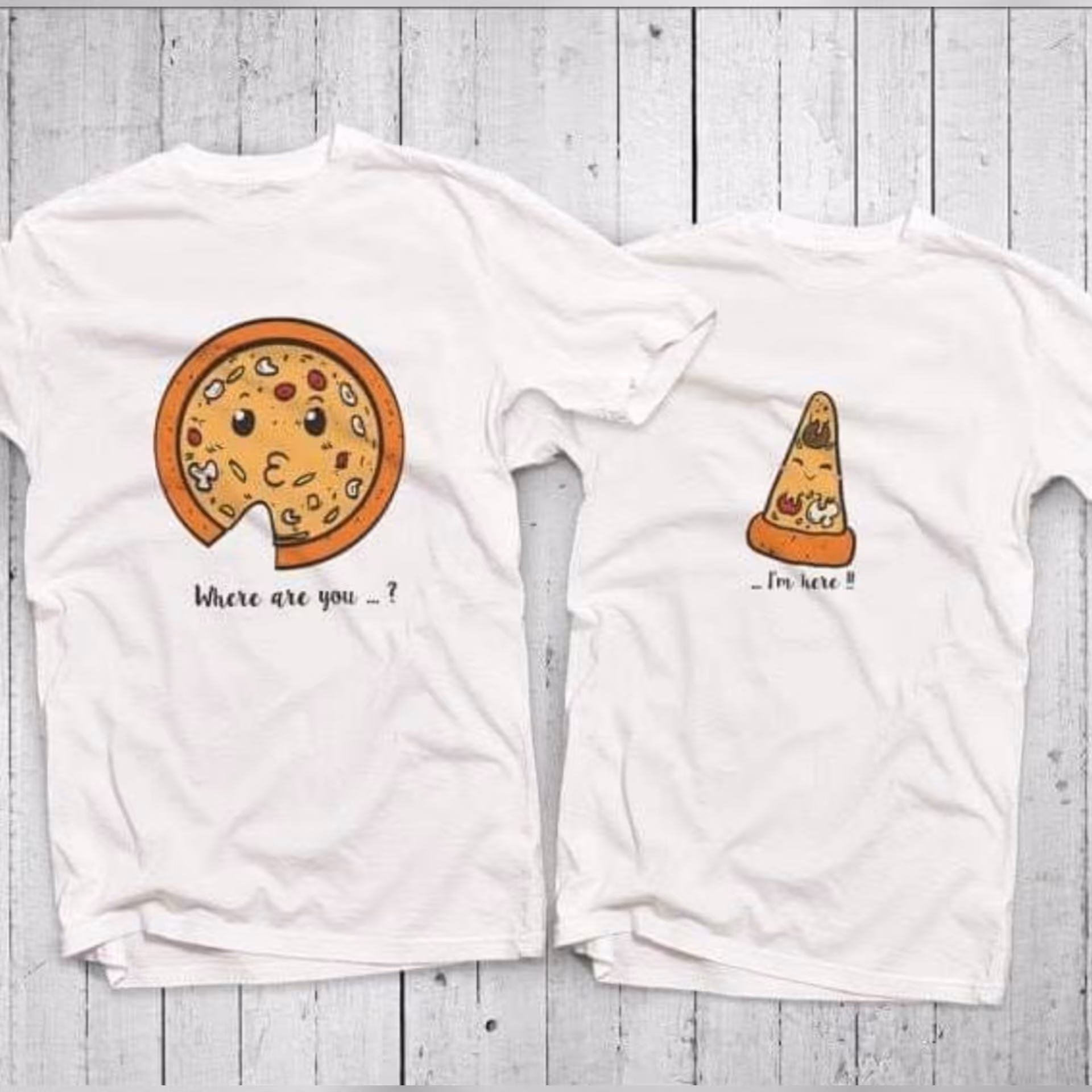 تیشرت سفید ست دو عددی طرح پیتزا و قاچ پیتزا 
