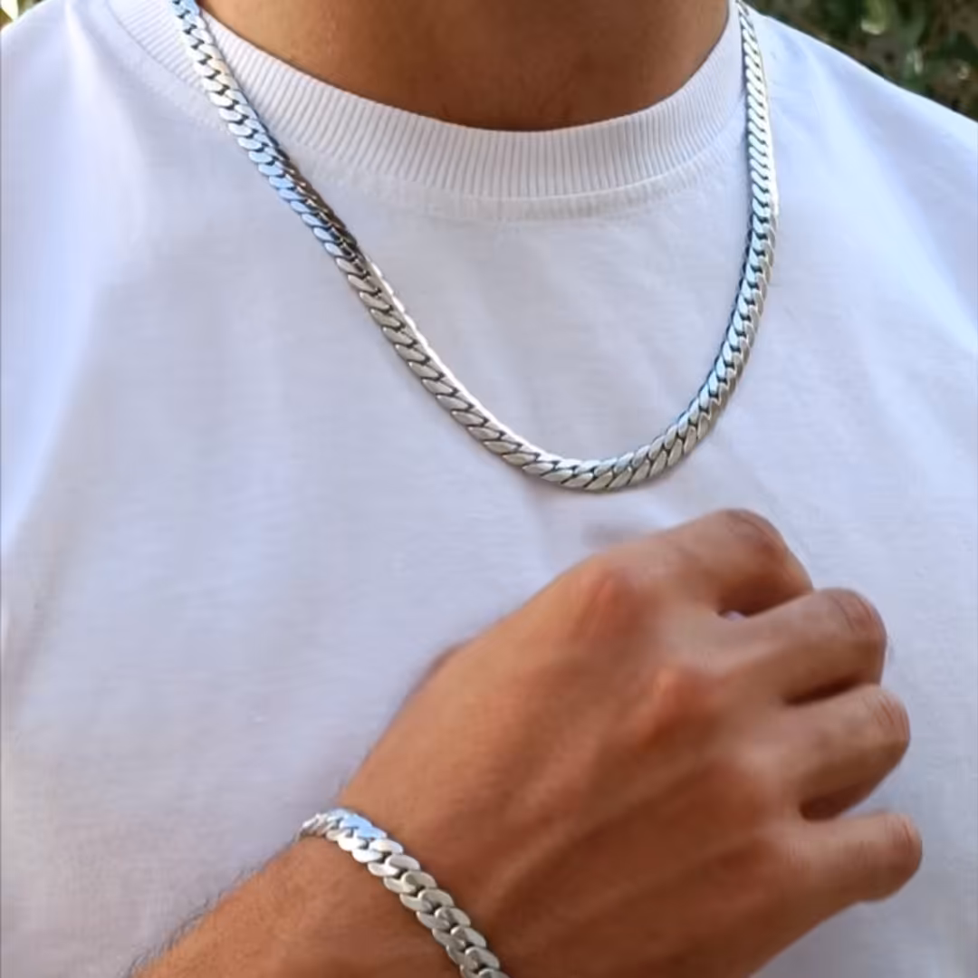 گردنبند و دستبند پوست ماری نقره ای