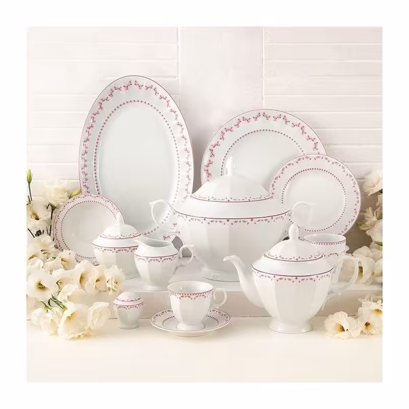 سرویس غذا خوری 103 پارچه نئو کلاسیک فرانسیس صورتی چینی زرین