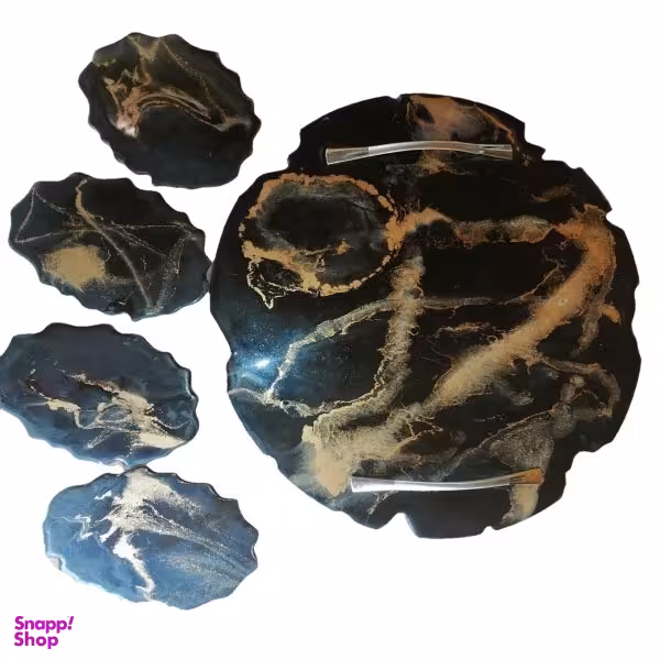 ست 5 تکه سینی و زیر لیوانی رزینی طرح سنگ