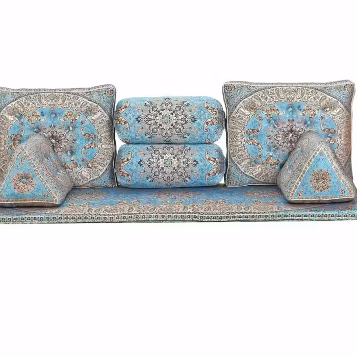 سرویس پشتی ترمه شاه نشین هفت تیکه مدل شاه قاسم ابی فیروزه ای 