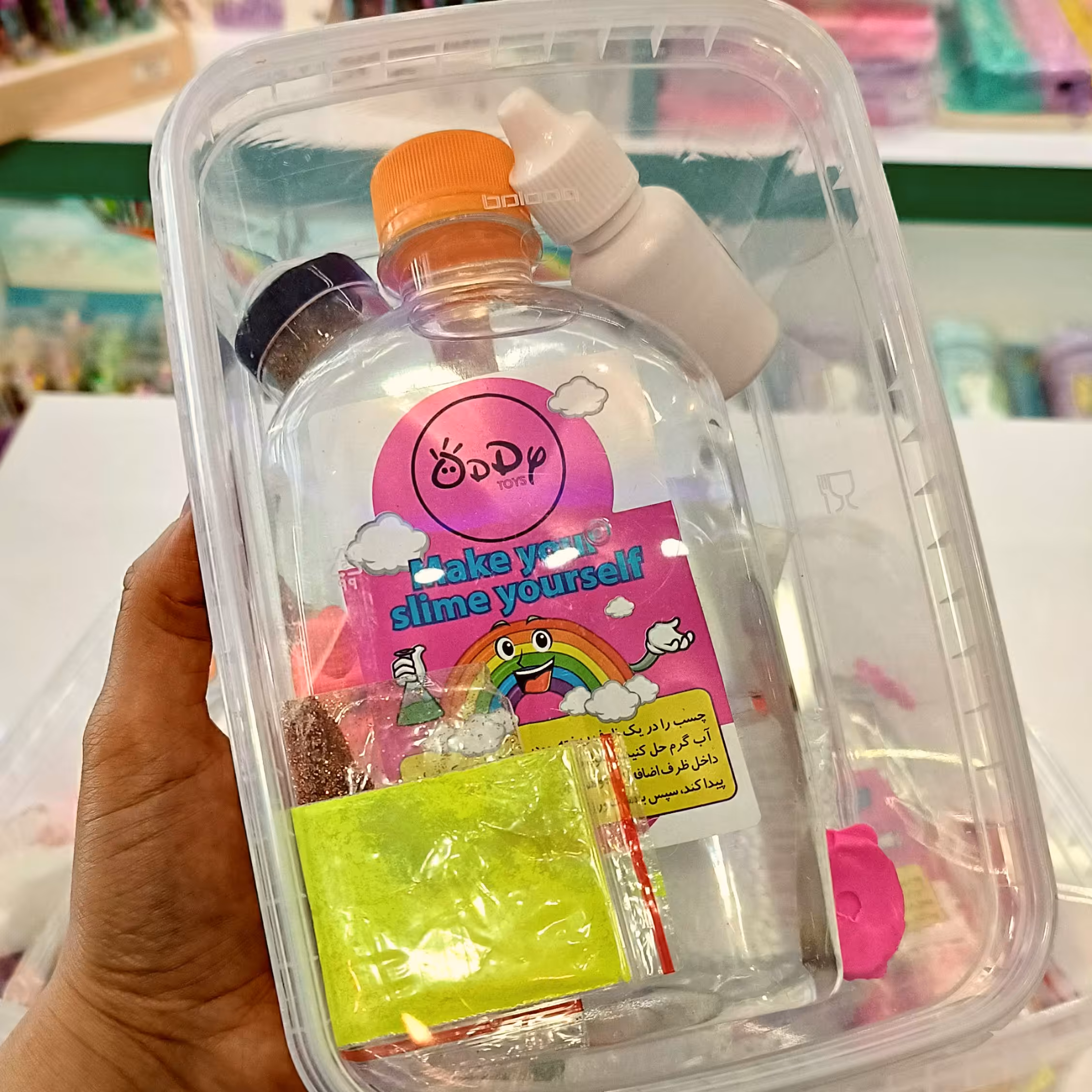 پک ساخت اسلایم همراه با رنگ و پودرسفت کننده و اکلیل و...اسلایم 