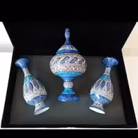 ست سه تکه مینا کاری گلدان 20 و شکلات خوری 25 مینا کاری صنایع دستی سایروس ست هدیه مینا کاری 