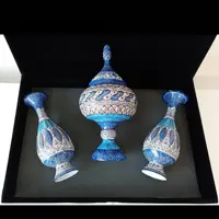 ست سه تکه مینا کاری گلدان 20 و شکلات خوری 25 مینا کاری صنایع دستی سایروس ست هدیه مینا کاری 