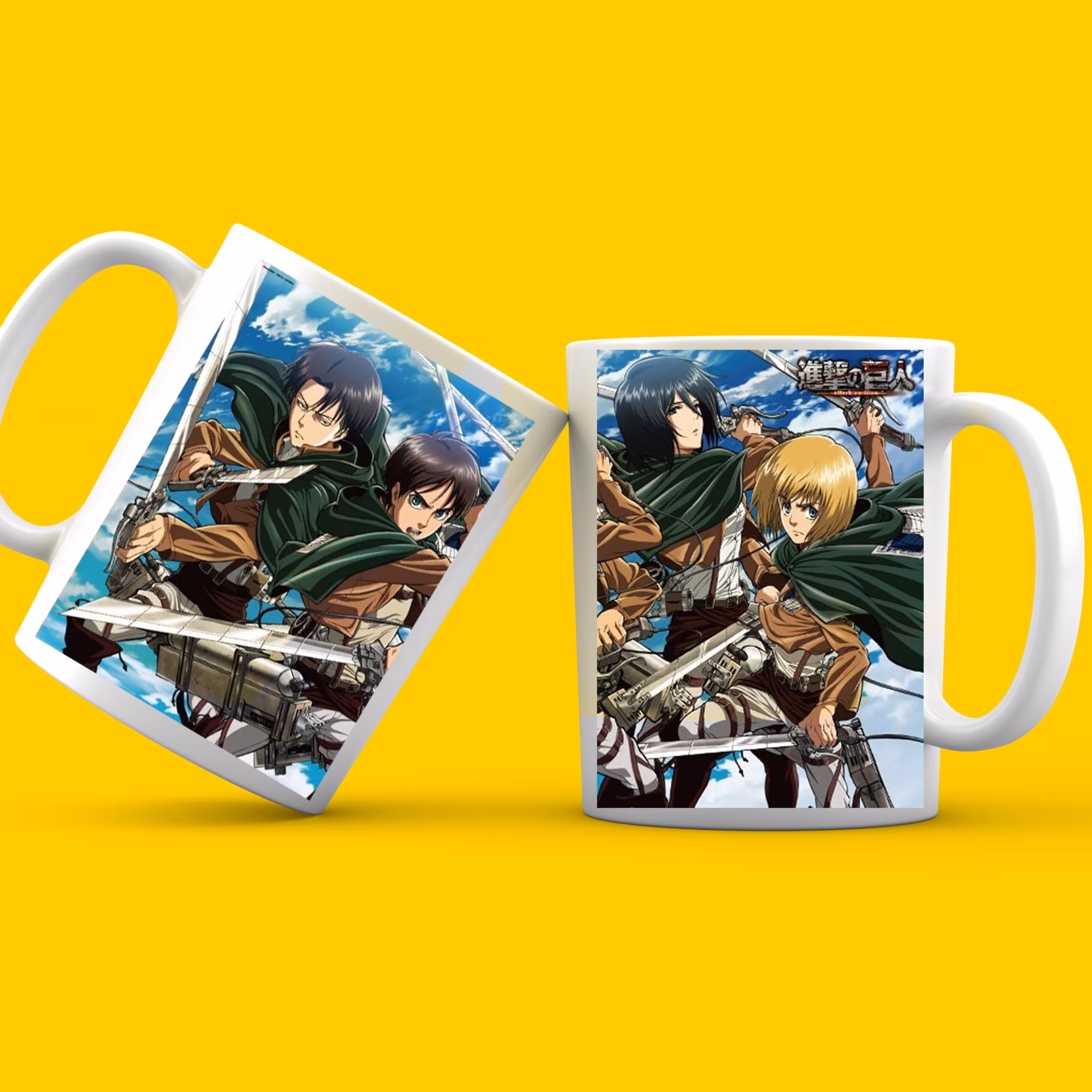 ماگ سرامیکی سفید با طرح حمله به غول ها اتک آن تایتان کد 06