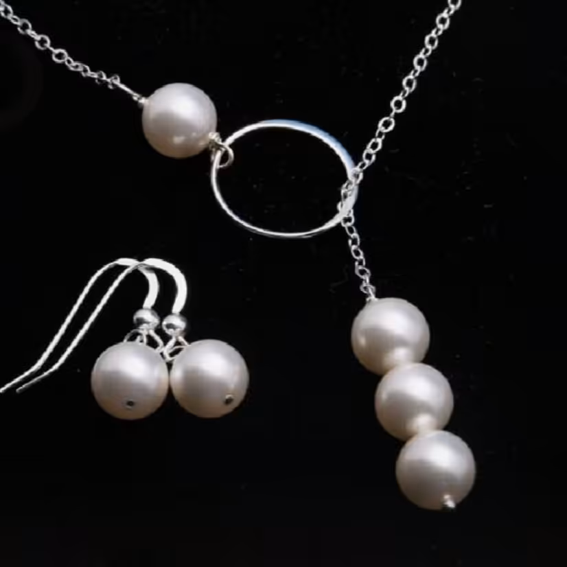 نیم ست مروارید و زنجیر استیل رنگ ثابت