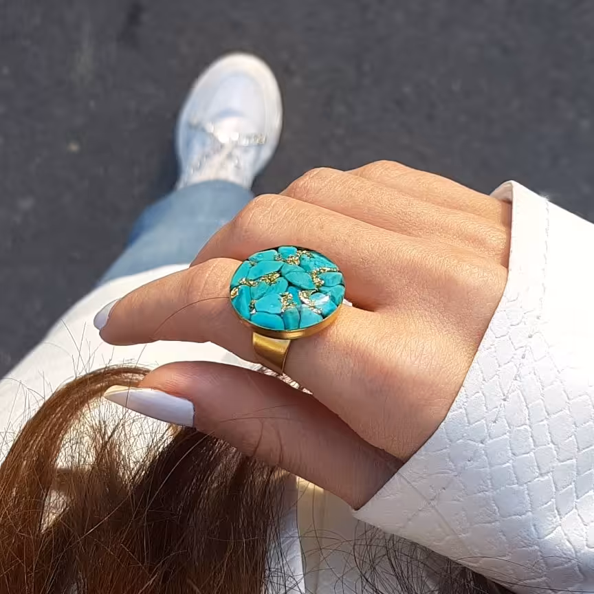 انگشتر سنگی فیروزه ای استیل