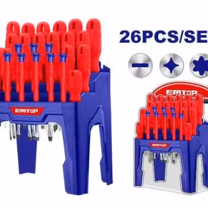 مجموعه کامل 26عددی پیچگوشتی تخت و چهار گوش و ستاره ای ایمتاپ EMTOP مدل