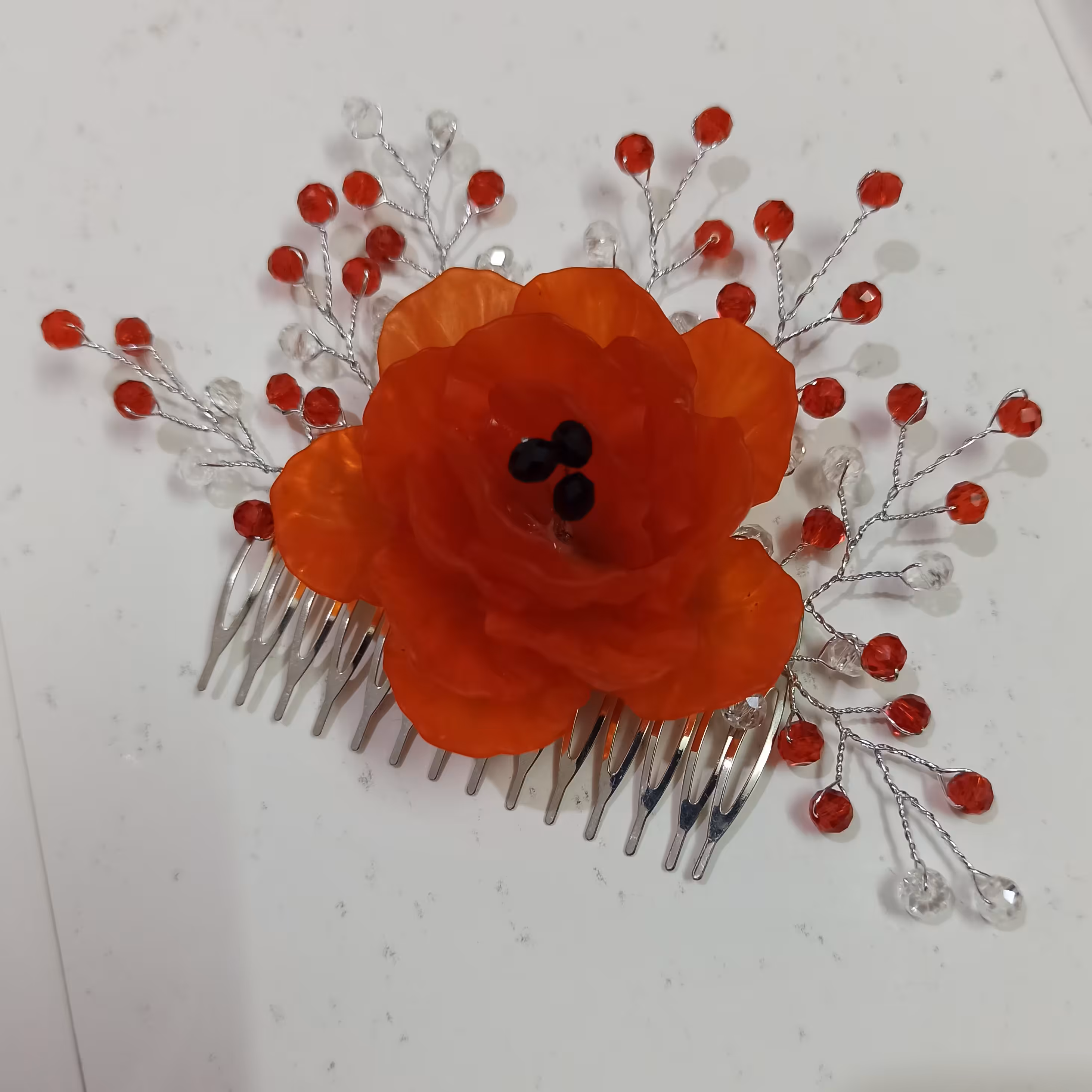 شانه مو  کار یلدای زیبا  کریستال قرمز و گل کریستالی 