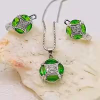 نیم ست نقره جواهر با آبکاری طلا سفید،