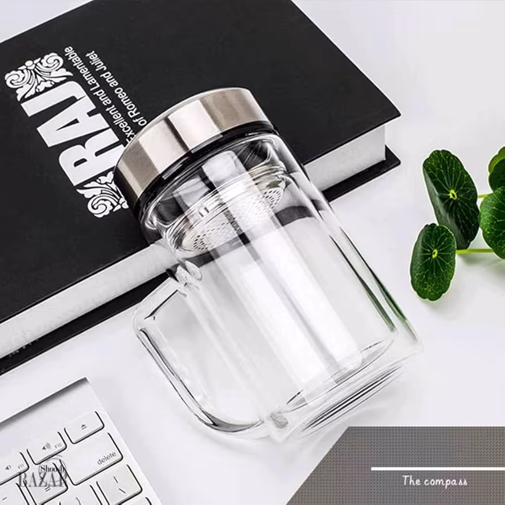 لیوان دوجداره دمنوش ساز در استیل وارداتی کوچک