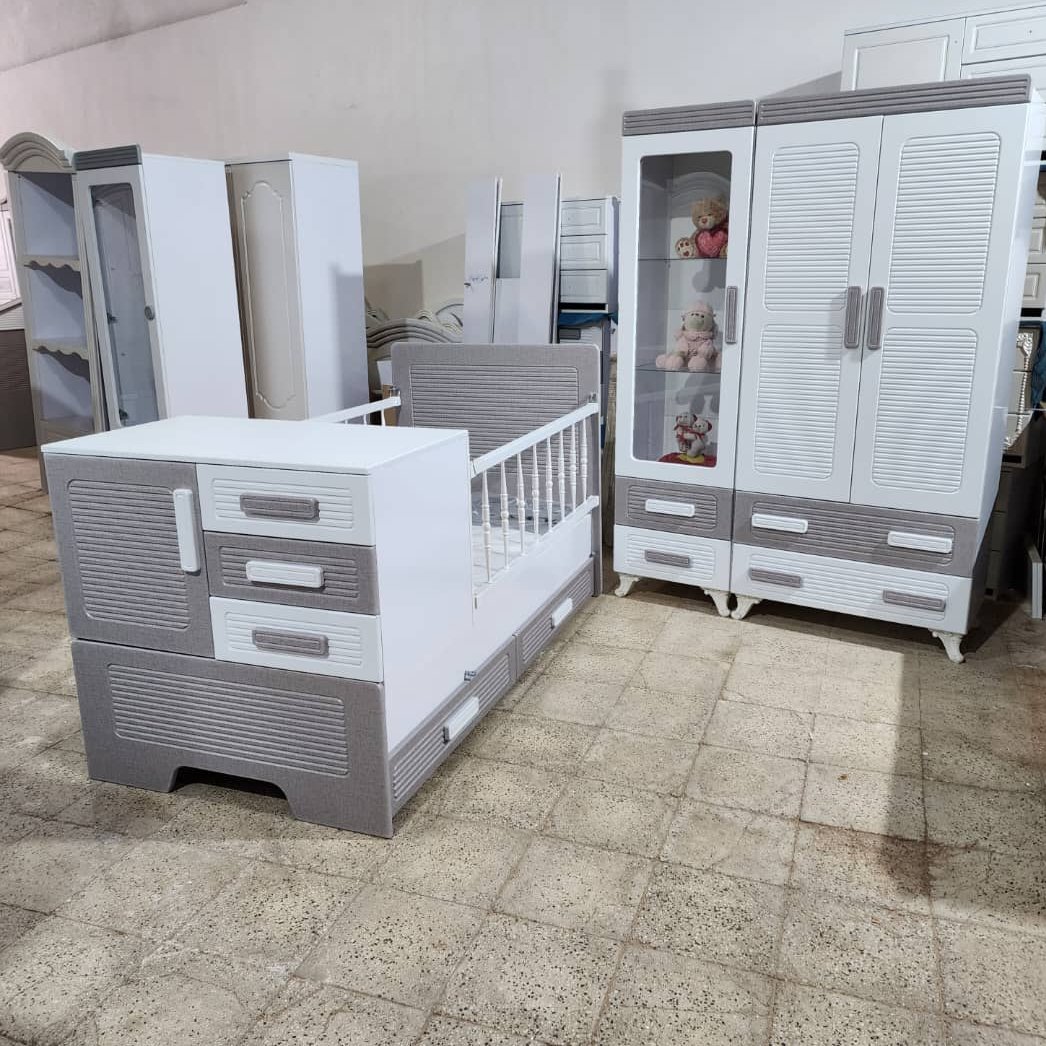 سرویس خواب نوزاد و نوجوان  دوتکه مدل لاکچری سفید طوسی