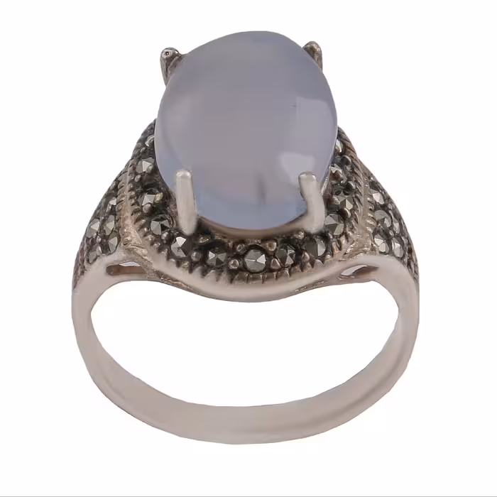 انگشتر نقره زنانه بازرگانی میلادی مدل سنگ عقیق سوسنی نگین مارکازیت AW640