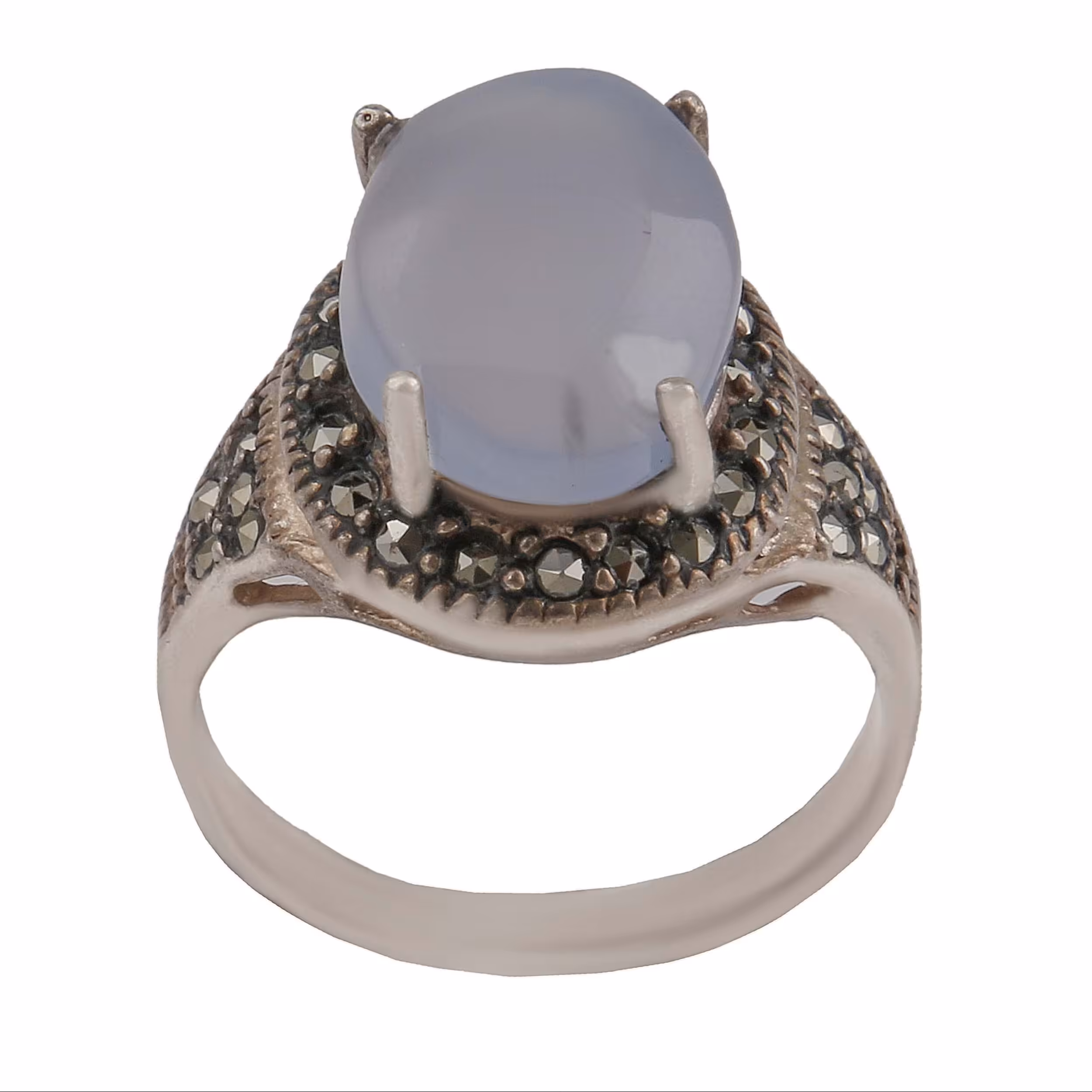 انگشتر نقره زنانه بازرگانی میلادی مدل سنگ عقیق سوسنی نگین مارکازیت AW640