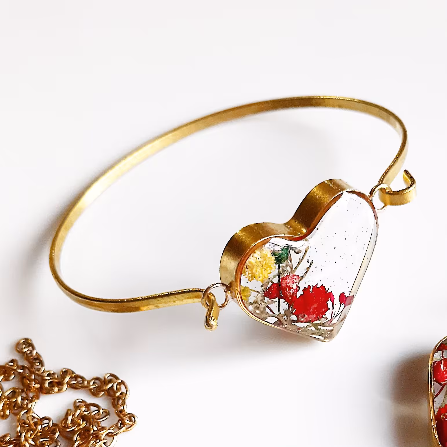 دستبند شیشه ای گل طبیعی قلب بدلیجات زیورآلات دستساز