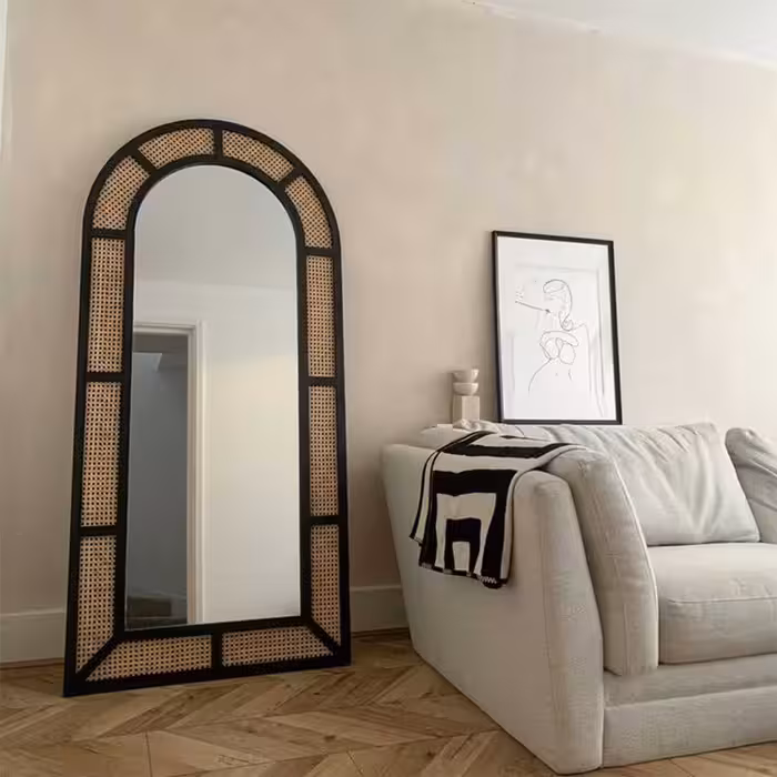 آینه قدی چوبی الف طرح تاج حصیری 90-W-180