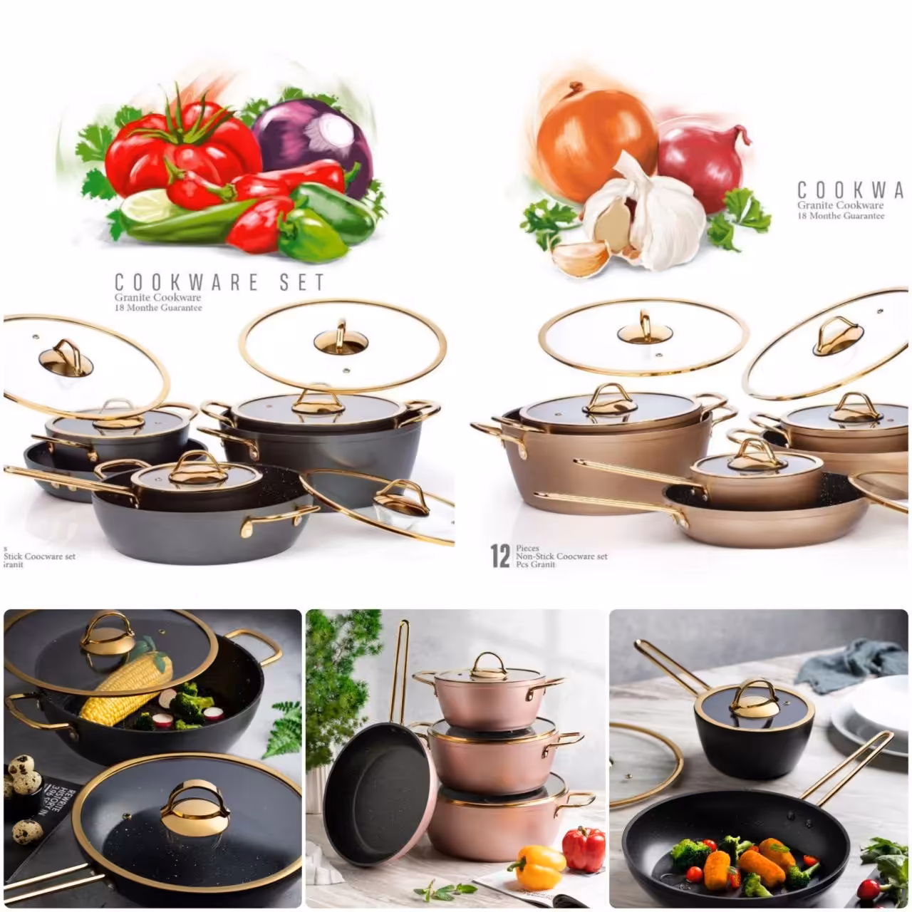 سرویس قابلمه گرانیت دورو برند KZP مدل فلورا 12 پارچه سبز کله غازی