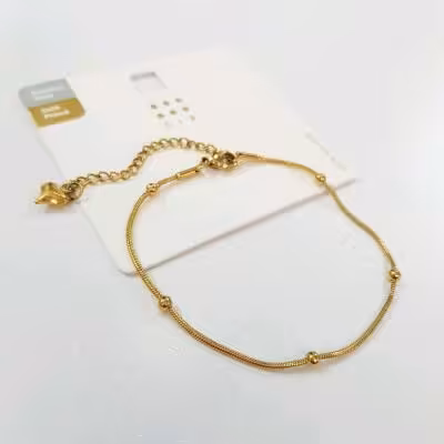 دستبند استیل زنجیر توپی آبکاری طلا ، کار رنگ ثابت و مناسب استفاده دائم