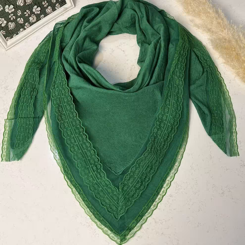 روسری زنانه ودخترانه نخ پنبه گیپور دار قواره 140 سبک و خنک  و بسیار نرم لطیف رنگ سبز (ارسال رایگان)