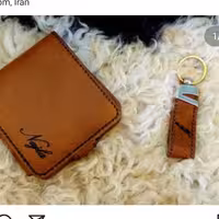 ست کیف پول و جا کلیدی دست دوز چرم طبیعی گاو 