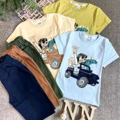 تیشرت و شلوارک کتان پسرانه حیوانات