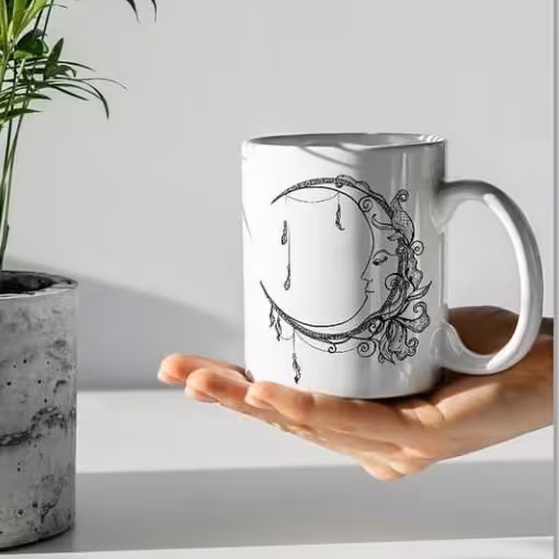 لیوان ماگ سفید با طرح ماه