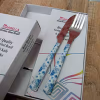 کارد و چنگال میوه خوری طرح سرامیکی مارک ماربلا سه بعدی 6 عدد چنگال و 6 عدد کارد  گل آبی 