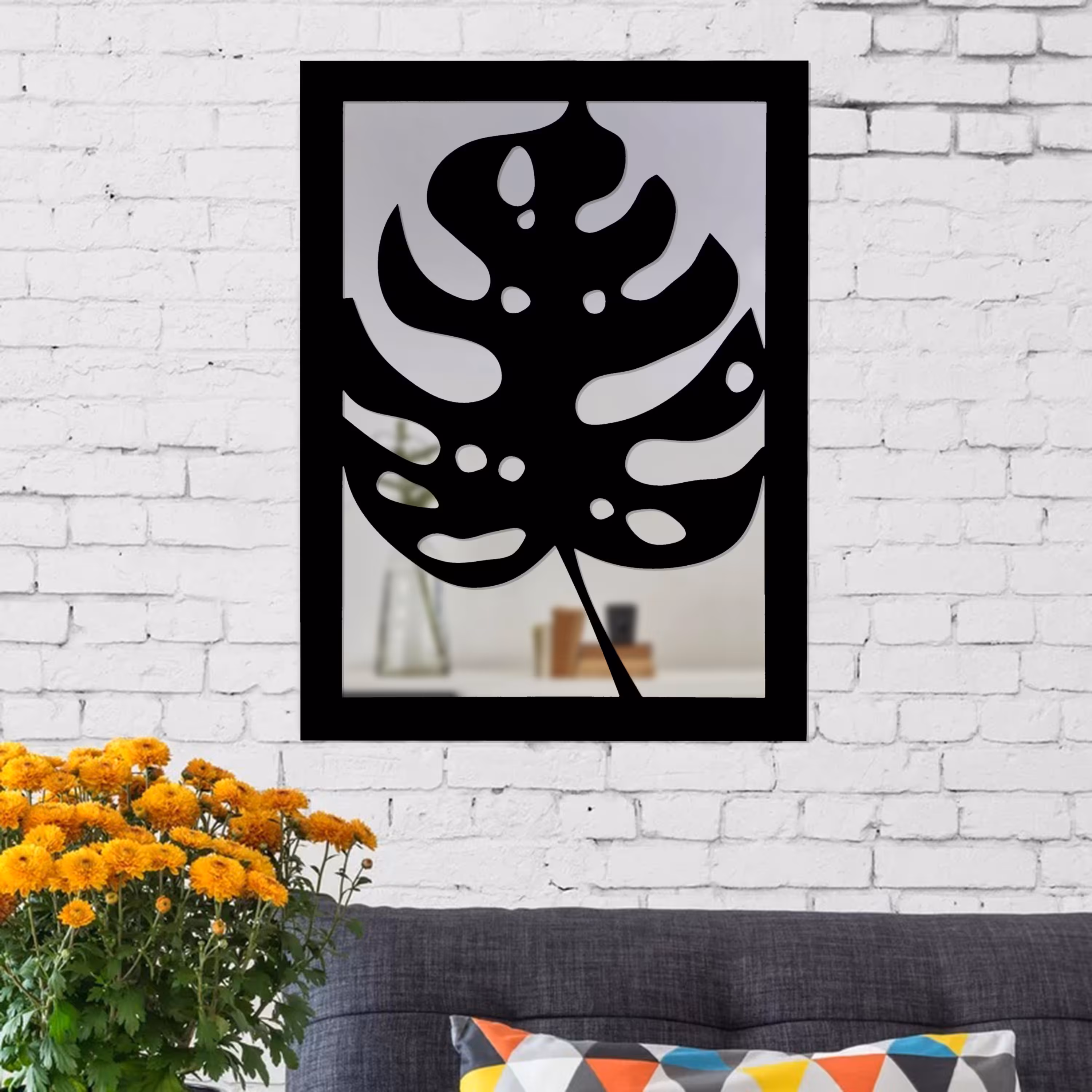 تابلو آینه الف طرح برگ کد2