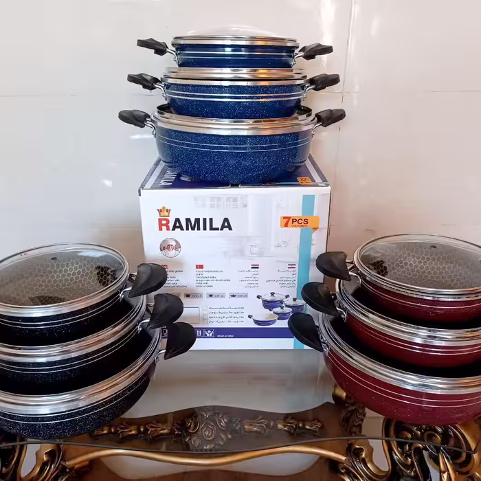 سرویس تابه زنبوری دو دسته با درب - تولیدی سه تابه زنبوری درجه یک -aluminum cookware  factory 