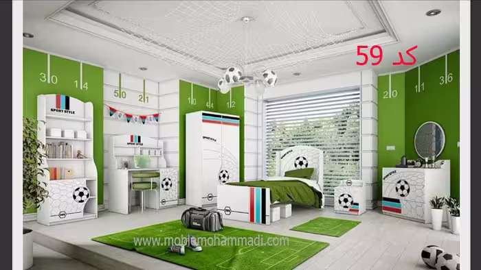 سرویس خواب نوجوان و جوان کد 59 شامل تخت /پاتختی /میز تحریر/کتابخانه/اینه دراور/کمد