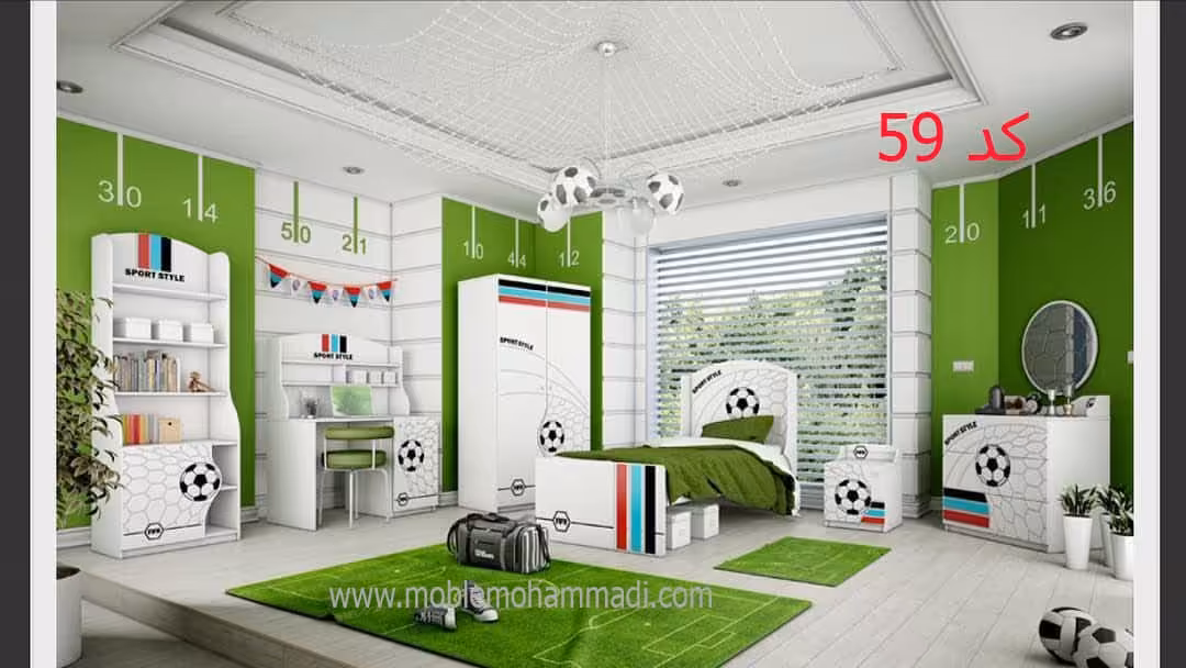 سرویس خواب نوجوان و جوان کد 59 شامل تخت /پاتختی /میز تحریر/کتابخانه/اینه دراور/کمد
