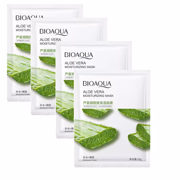 ماسک صورت بایو آکوا مدل الوئه ورا حجم 25 میلی لیتر مجموعه 5 عددی